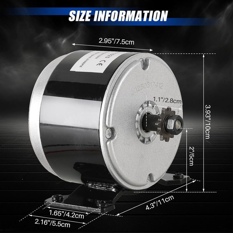 MYFULLY 24V DC 250W Brushed Permanent Magnet Electric Motor Generator Small Electric Scooter DC Motor 2550RPM for Electric Scooter Drive Speed Control, E-Bike, Wind Turbine PMA Generator (250, Watts) - Image 2